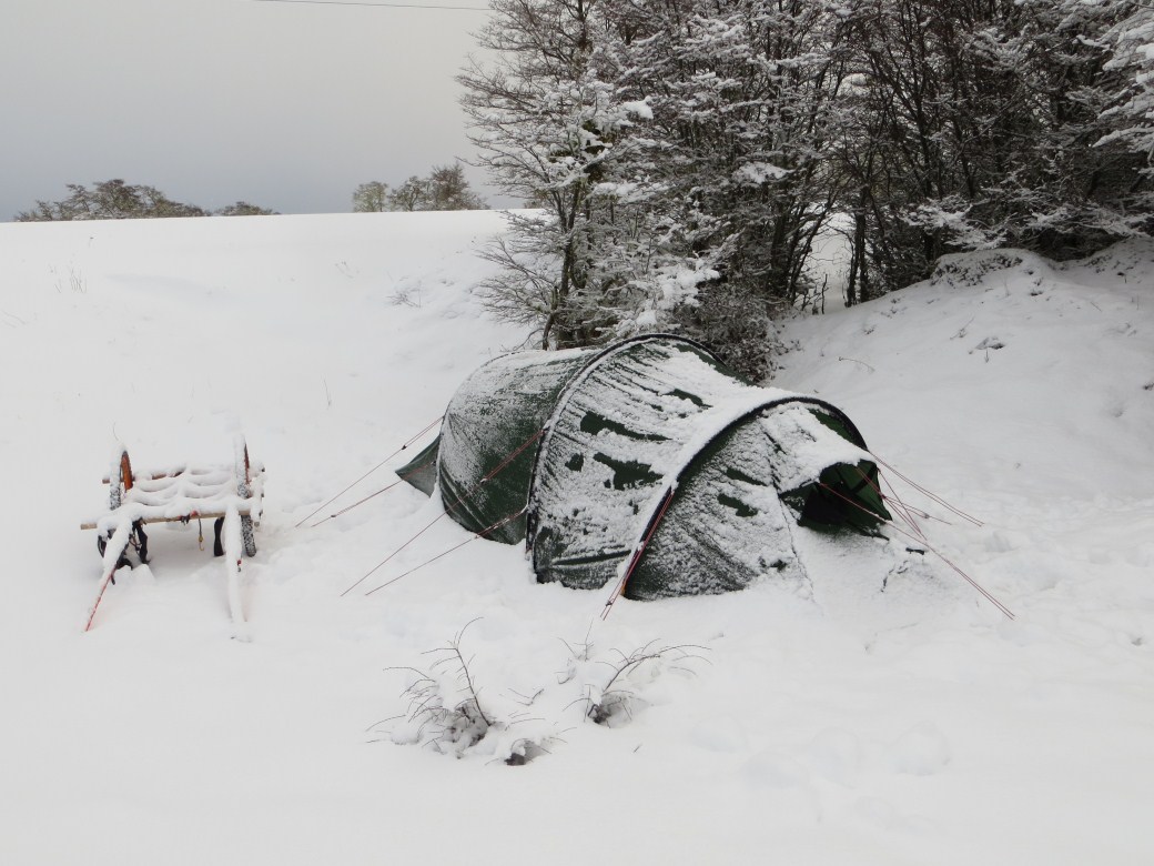 Camping in the snow in southern Chile