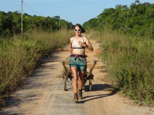 Running the 'Jaguar Road' in the Amazon where both Katharine & David pulled trailers due to the extra 100kg of food they needed to lug during the remote 3 week section