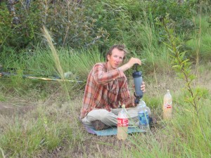 David pumping water to drink- we drank c.10 litres per day